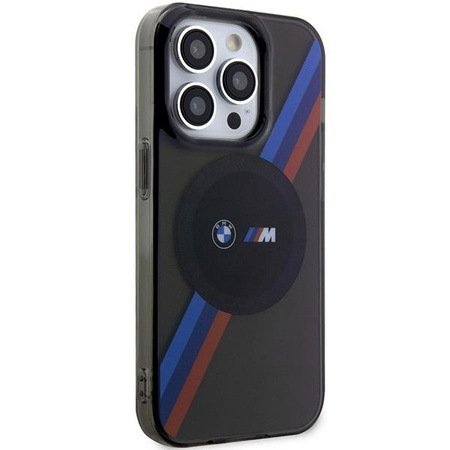 Etui BMW BMHMP14XHDTK na iPhone 14 Pro Max - szare hardcase Tricolor Stripes MagSafe