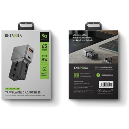 Adapter Energea TravelWorld 1A1C 25W czarny gunmetal