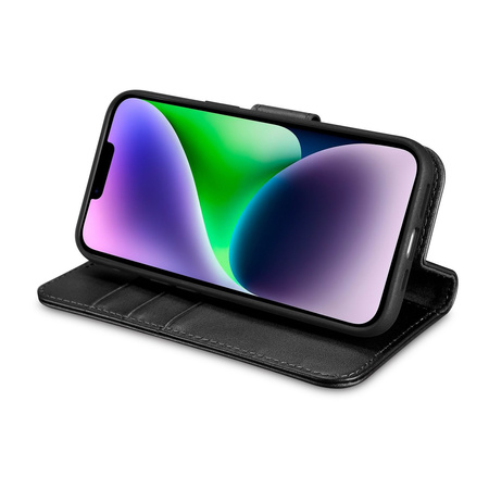 iCarer Wallet Case 2in1 etui iPhone 14 skórzany pokrowiec z klapką Anti-RFID czarny (WMI14220725-BK)