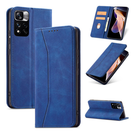 Magnet Fancy Case etui do Xiaomi Redmi Note 11 pokrowiec portfel na karty kartę podstawka niebieski