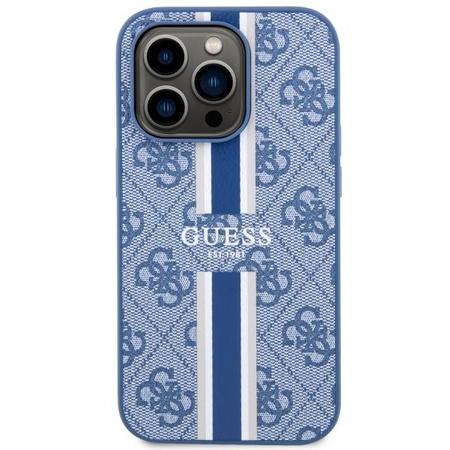 Etui Guess GUHMP14LP4RPSB na iPhone 14 Pro - niebieskie 4G Printed Stripes MagSafe