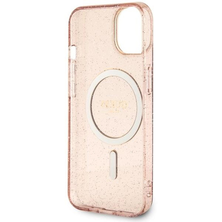 Etui Guess GUHMP14MHCMCGP na iPhone 14 Plus 6.7" - różowe Glitter Gold MagSafe