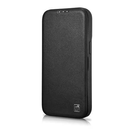 iCarer CE Premium Leather Folio Case skórzane etui iPhone 14 Plus z klapką magnetyczne MagSafe czarny (WMI14220715-BK)