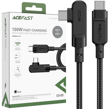 Acefast kątowy kabel USB Typ C - USB Typ C 2m, 100W (20V/5A) czarny (C5-03 Black)