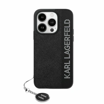KARL LAGERFELD POKROWIEC DO IPHONE 15 PRO MAX SAFFIANO Z DŻETAMI I CHARMIEM