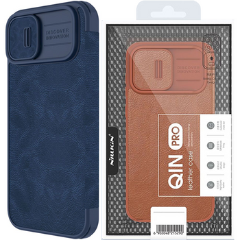 Nillkin Qin Leather Pro Case etui iPhone 14 Plus osłona na aparat kabura pokrowiec obudowa z klapką niebieski