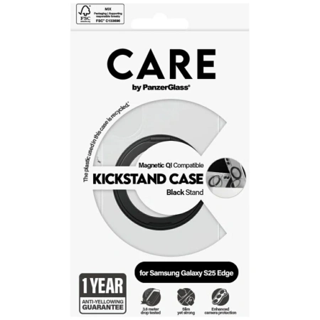 Etui CARE by PanzerGlass Feature Black Kickstand & QI na Samsung Galaxy S25 Edge - przezroczyste