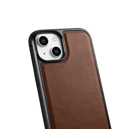 iCarer Leather Oil Wax etui pokryte naturalną skórą do iPhone 14 Plus (kompatybilne z MagSafe) brązowy (WMI14220719-BN)