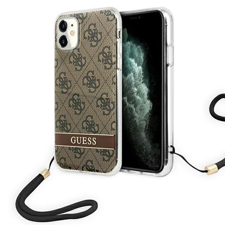 Etui Guess GUOHCN61H4STW na iPhone 11 - brązowe 4G Print Strap