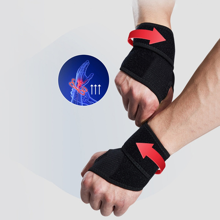 Materiałowy stabilizator na rzep opaska orteza na lewy nadgarstek czarna