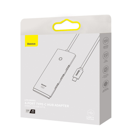 Baseus Lite Series przejściówka HUB USB Typ C - 4x USB 3.0 2m czarny (WKQX030501)