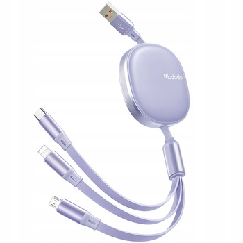 Mcdodo Kabel do telefonu, zwijany, do iPhone, Micro USB, USB-C, 3w1, 66W, fioletowy