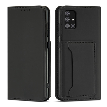 Magnet Card Case etui do Samsung Galaxy A12 5G pokrowiec portfel na karty kartę podstawka czarny