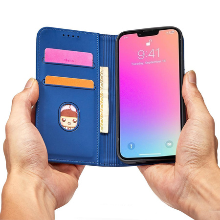 Magnet Card Case etui iPhone 14 pokrowiec z klapką portfel podstawka niebieskie