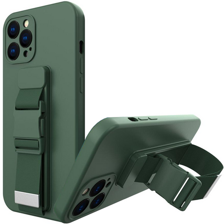 Rope case żelowe etui ze smyczą łańcuszkiem torebka smycz iPhone 13 Pro Max ciemnozielony