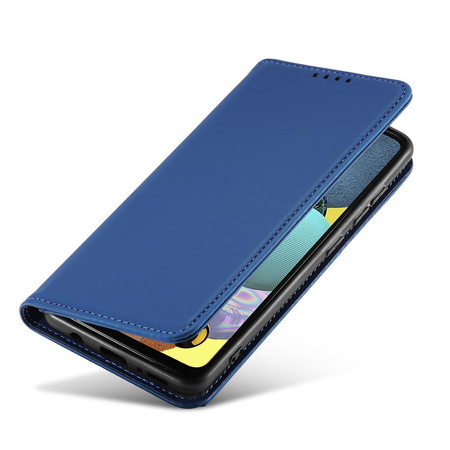 Magnet Card Case etui do Samsung Galaxy A12 5G pokrowiec portfel na karty kartę podstawka niebieski