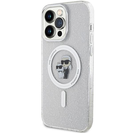 Etui Karl Lagerfeld Karl&Choupette Glitter MagSafe na iPhone 15 Pro Max - przezroczyste
