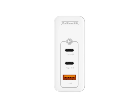 JELLICO ładowarka sieciowa C118 GaN PD 100W 2xUSB-C + 1xUSB QC3.0 + kabel USB-C - Lightning Biały