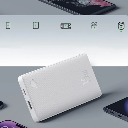 Powerbank Baseus Airpow Lite 10000mAh 15W z kablem Baseus Simple USB-A - USB-C 30cm - biały