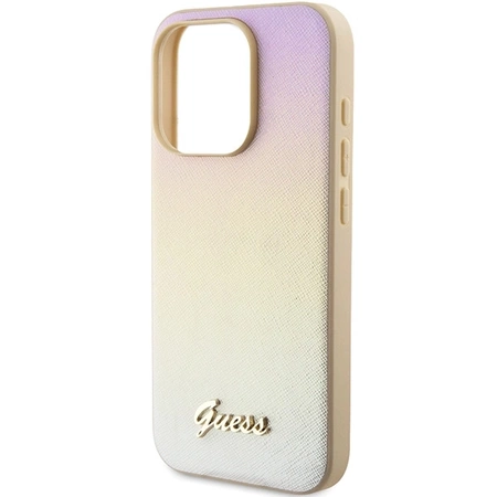 Etui Guess Saffiano Iridescent Script na iPhone 15 Pro - złote