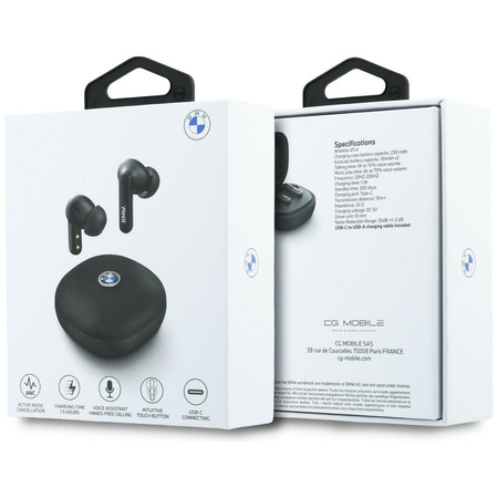 Słuchawki Bluetooth TWS BMW Leather      Metal Logo ENC czarny
