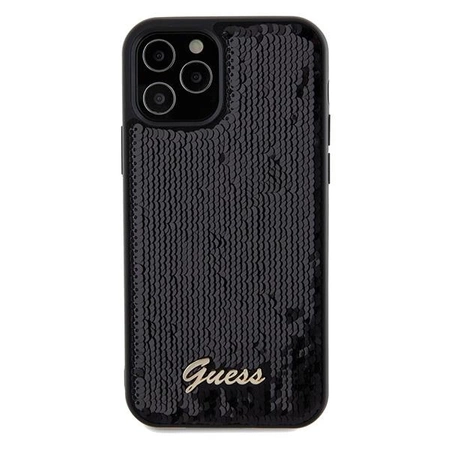 Etui Guess Sequin Script Metal na iPhone 12/12 Pro - czarne