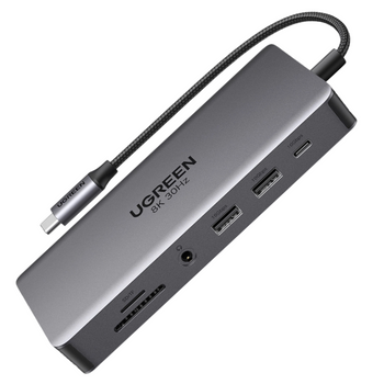 UGREEN HUB USB-C 4x USB 2x HDMI DISPLAYPORT RJ45 SD TF AUX PD 100W DO PC 8K