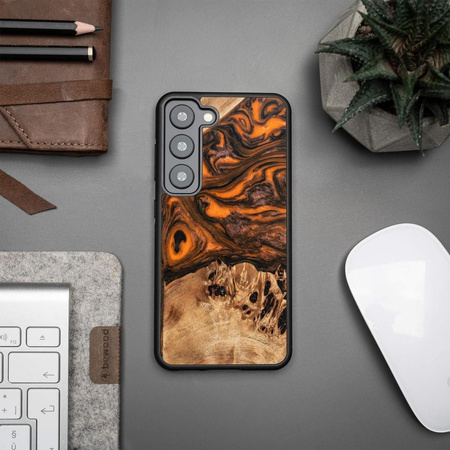 Etui z drewna i żywicy na Samsung Galaxy S23 Bewood Unique Orange - pomarańczowo-czarne