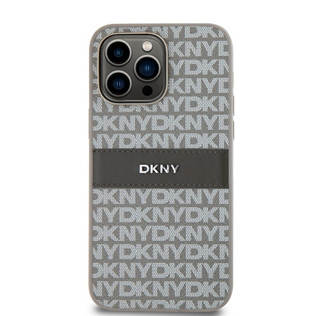 DKNY ETUI HARDCASE LEATHER MONO STRIPE DO IPHONE 14 PRO MAX 6.7 Z METALOWYM