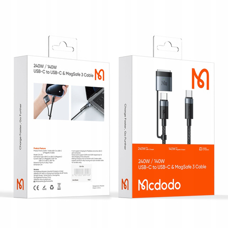 MCDODO KABEL DO ZASILACZA ŁADOWANIA MACBOOK AIR PRO USB-C MAGSAFE 3 140W 2M