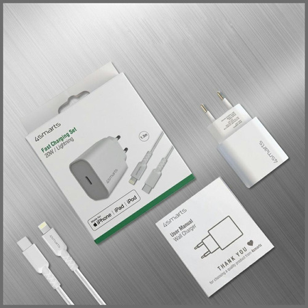 Ładowarka sieciowa 4smarts VoltPlug 20W PD MFI USB-C z kable USB-C do Lightning biały
