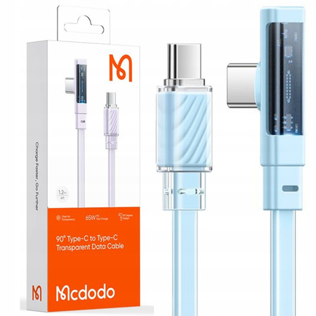 MCDODO KABEL USB-C KĄTOWY SZYBKIE ŁADOWANIE USB TYP C 3A 65W NIEBIESKI 2M