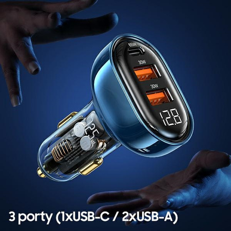 USAMS ŁADOWARKA 2XUSB 1XUSB-C DO SAMOCHODU SZYBKIE ŁADOWANIE 125W CC158CC01