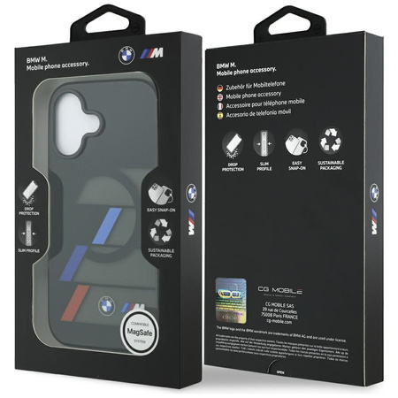 Etui BMW M IML Metal Buttons Tricolor Lines MagSafe do iPhone 17 czarny