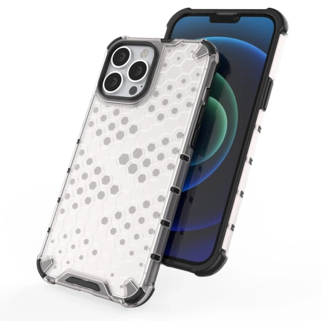 HURTEL ETUI HONEYCOMB DO IPHONE 13 PRO MAX Z ŻELOWĄ RAMKĄ ANTYWSTRZĄSOWE
