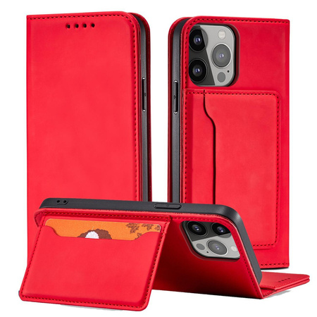 Magnet Card Case etui do iPhone 13 pokrowiec portfel na karty kartę podstawka czerwony