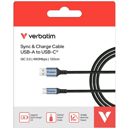 VERBATIM KABEL USB-A DO USB-C 120CM SYNC & CHARGE DO TELEFONÓW
