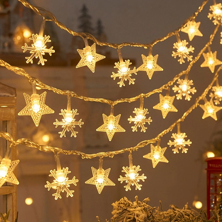 BELINE LAMPKI CHOINKOWE LED SNOWFLAKE STAR 10M 80 LAMPEK CIEPŁE BIAŁE