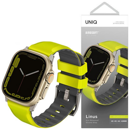 Etui Uniq pasek Linus na Apple Watch 1/2/3/4/5/6/7/8/SE/SE2/Ultra 42/44/45/49mm Airosoft Silicone limonkowy/lime green