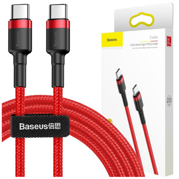 Baseus Cafule Cable wytrzymały nylonowy kabel przewód USB-C PD / USB-C PD PD2.0 60W 20V 3A QC3.0 2M czerwony (CATKLF-H09)
