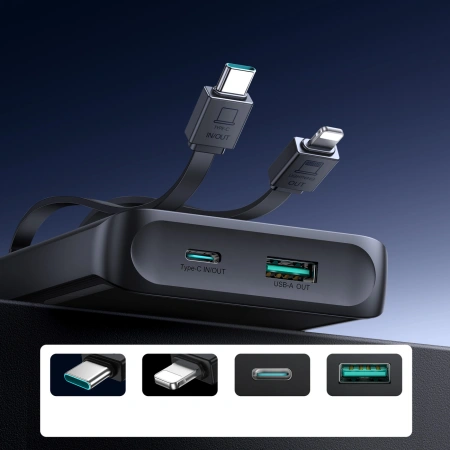 JOYROOM POWERBANK JR-PBF19 10000MAH DO SZYBKIEGO ŁADOWANIA Z DWOMA KABLAMI