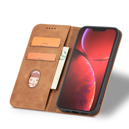 Magnet Fancy Case etui do iPhone 13 Pro pokrowiec portfel na karty kartę podstawka brązowy