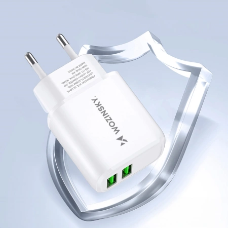 WOZINSKY ŁADOWARKA 2X USB-A 2,4A DO TELEFONÓW I URZĄDZEŃ BIAŁA KOMPAKTOWA