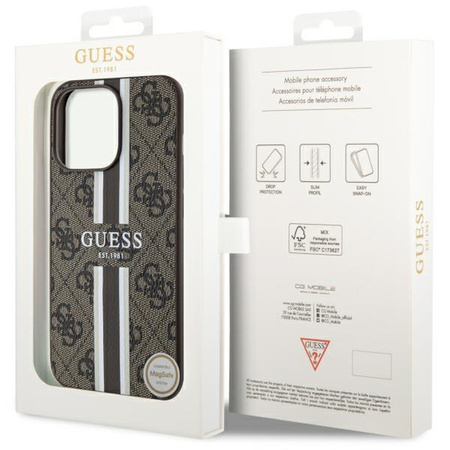Etui Guess GUHMP13XP4RPSW na iPhone 13 Pro Max 6.7" - brązowe 4G Printed Stripes MagSafe