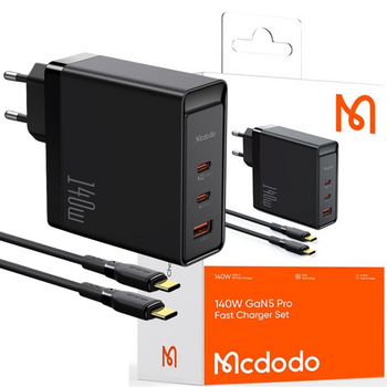 MCDODO SZYBKA ŁADOWARKA SIECIOWA DO MACBOOK GAN 3X USB-C USB 140W + KABEL