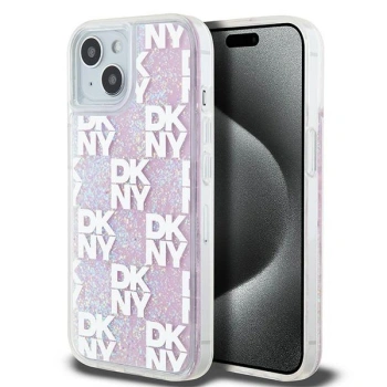 DKNY ETUI HARDCASE DO IPHONE 15 14 13 6.1 LIQUID GLITTER MULTILOGO DESIGN