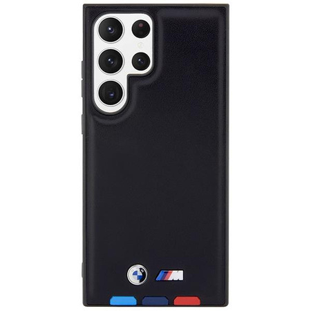 Etui BMW BMHCS23L22PTDK S23 Ultra S918 - czarne Leather Stamp Tricolor