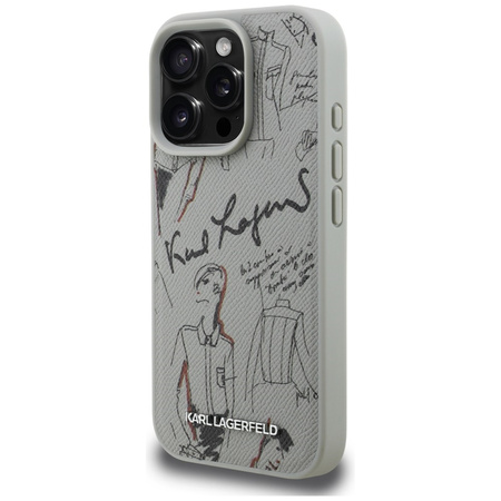 Etui Karl Lagerfeld Grained Pattern & Logo MagSafe do iPhone 16 Pro Max szary