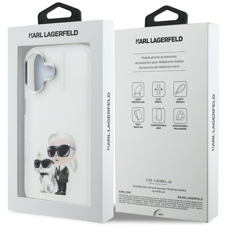 Etui Karl Lagerfeld IML Aquarelle Karl & Choupette & Logo do iPhone 16 biały