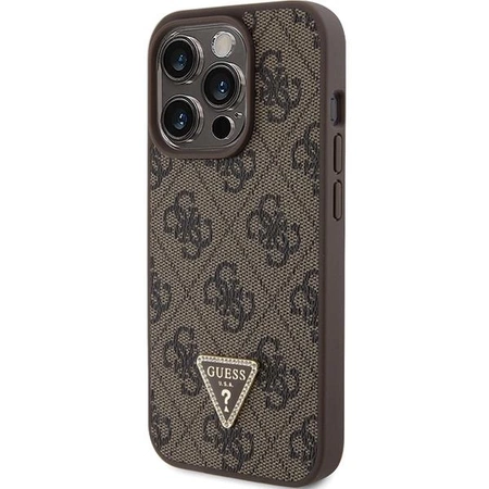 Etui Guess Leather 4G Triangle Strass do iPhone 15 Pro Max - brązowe